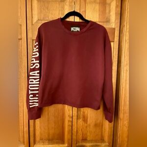 Victoria's Secret SPORT Women’s XS Maroon Longsleeve Silver Logo Sleeve Sweater